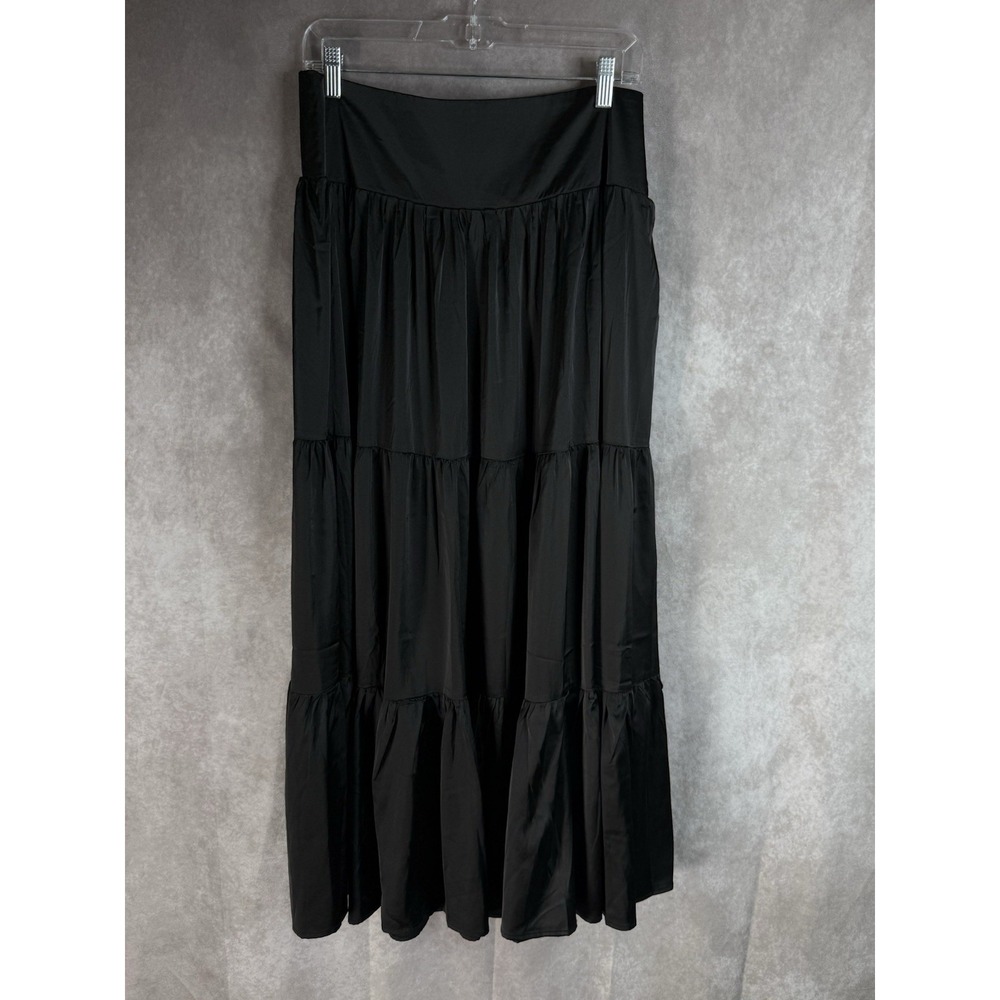 Natural Life Tiered Maxi Satin Boho Skirt In Black Women's Size L